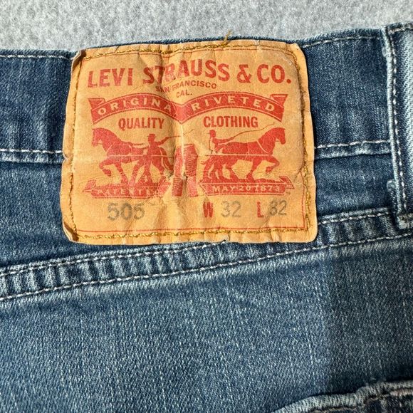 Levis Jeans Mens 505 32x32 Blue Denim Straight Workwear American Solid Mid Rise - Picture 12 of 12